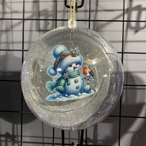 Festive Snowman Holiday Ornament - Glittery Silver